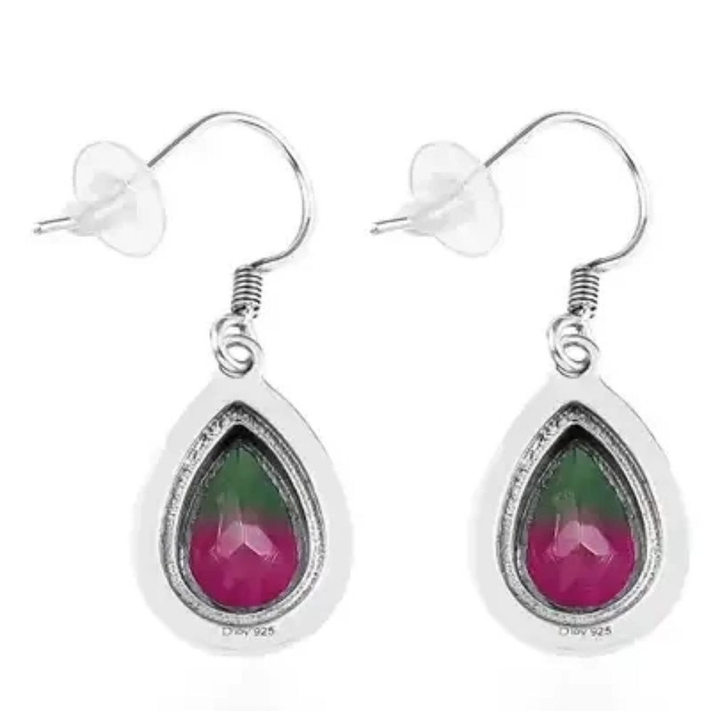 Watermelon Quartz Triplet Earrings in Sterling Silver - Picture 4 of 5